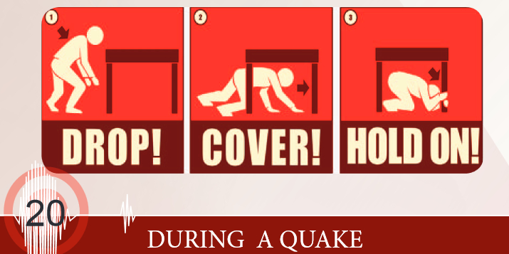 In the event of ground shaking, Drop, Cover and Hold On